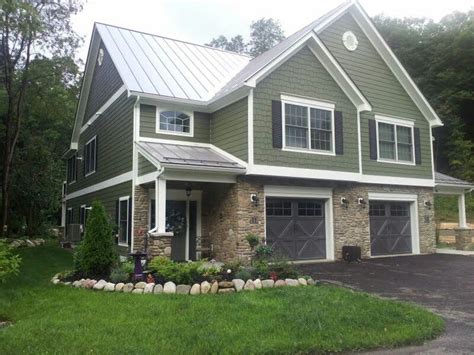 grey house with green metal roof|gray green exterior house pictures.